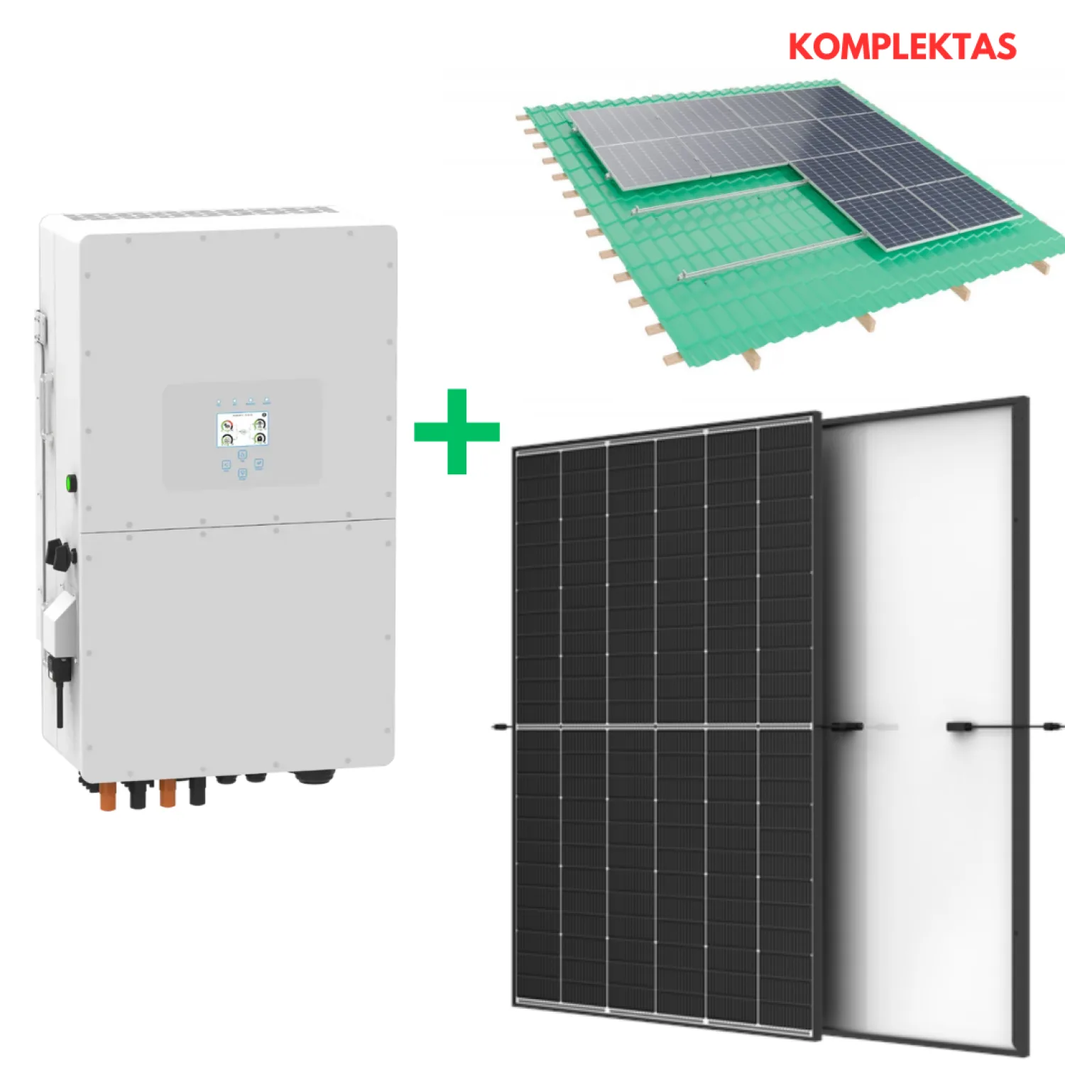 10 kW hibridinės saulės elektrinės komplektas, Deye + Trina + tvirtinimo konstrukcija