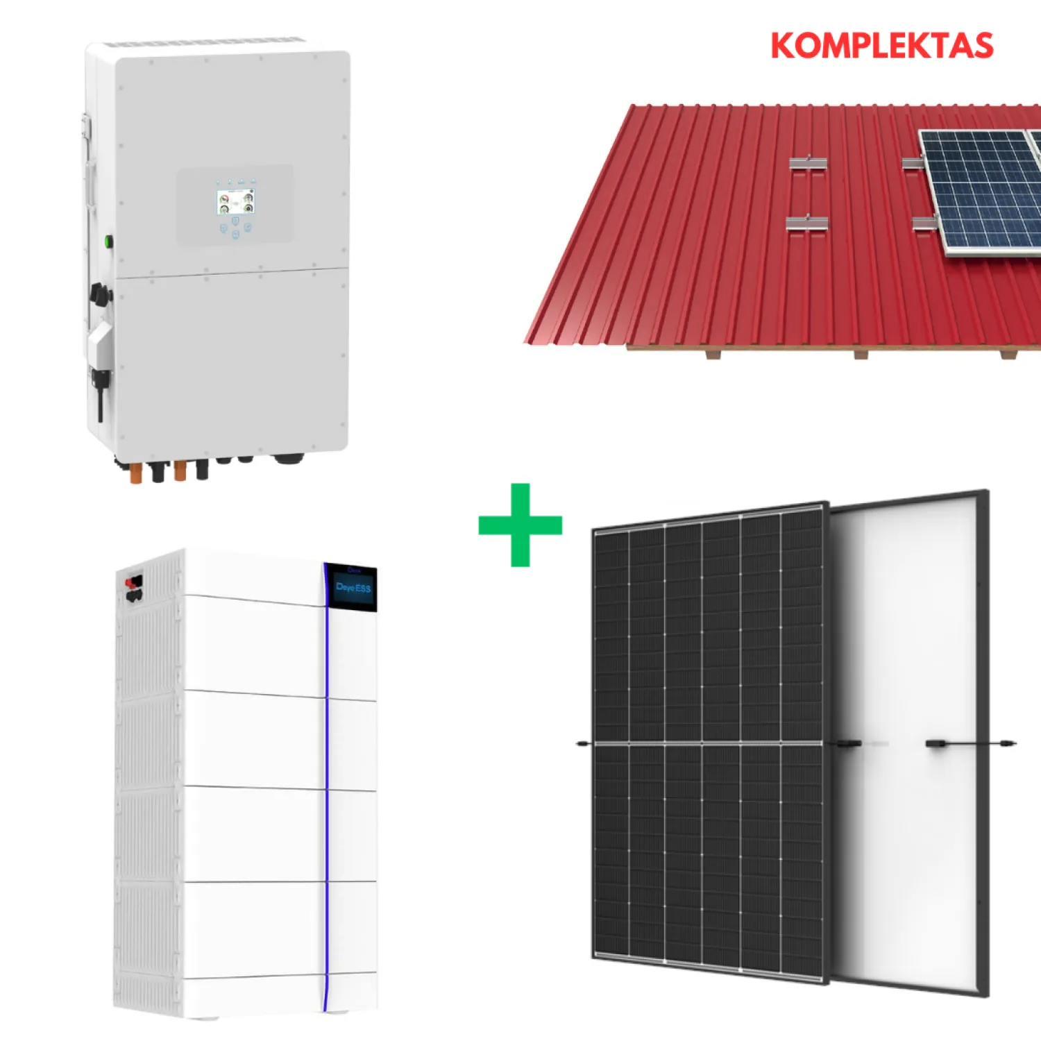 10 kW saulės elektrinės įranga + 16 kWh energijos kaupiklis, Deye, Trina