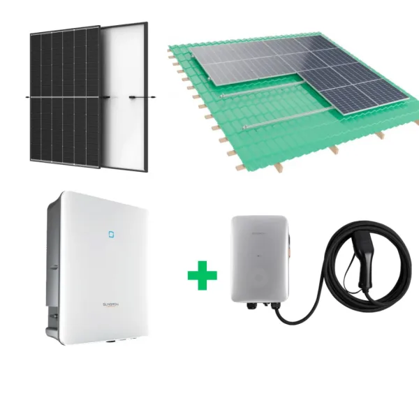 10 kW saulės elektrinės komplektas + 11 kW įkrovimo stotelė. Sungrow ir Trina
