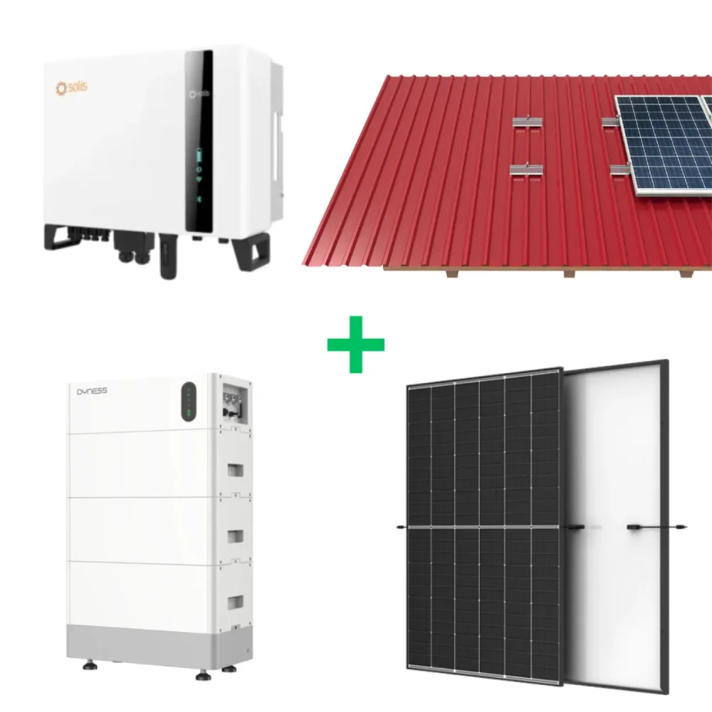 5 kW saulės elektrinės įranga + 11 kWh energijos kaupiklis Solis, Dyness, Trina. Trapecinės skardos stogui