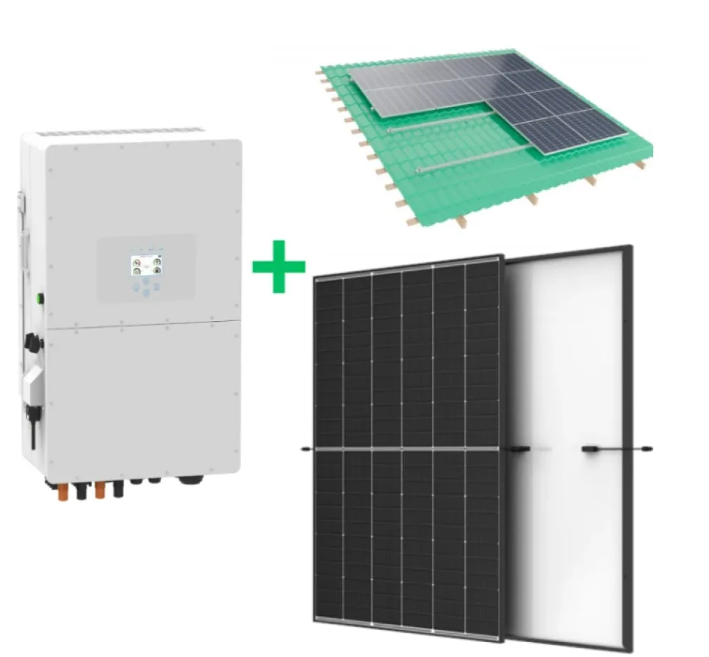 10 kW saulės elektrinės komplektas, Deye hibridinis inverteris + Trina moduliai + tvirtinimo konstrukcija