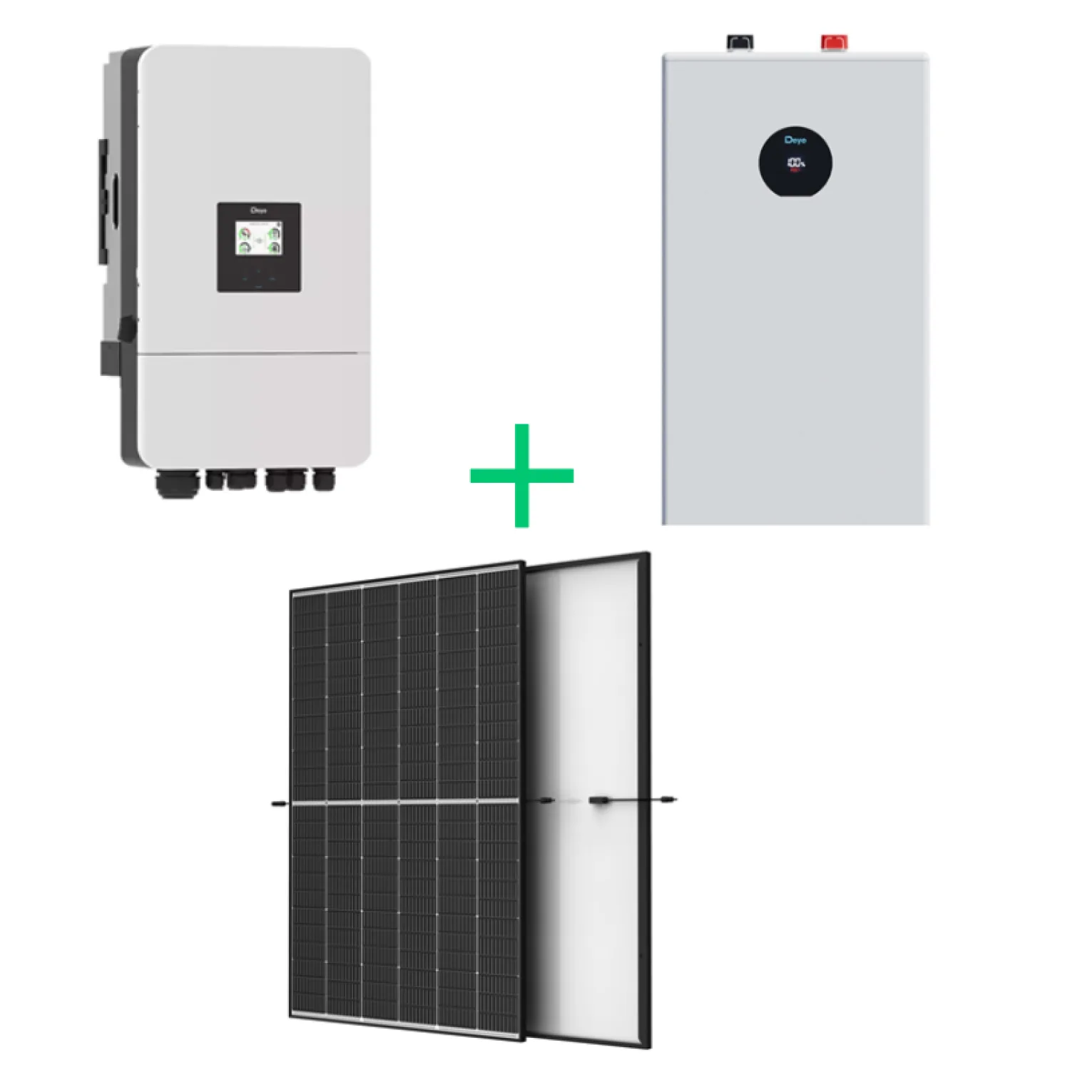 Deye žemos įtampos (LV) komplektas - 10 kW hibridinis inverteris + 16 kWh kaupiklis + Trina moduliai