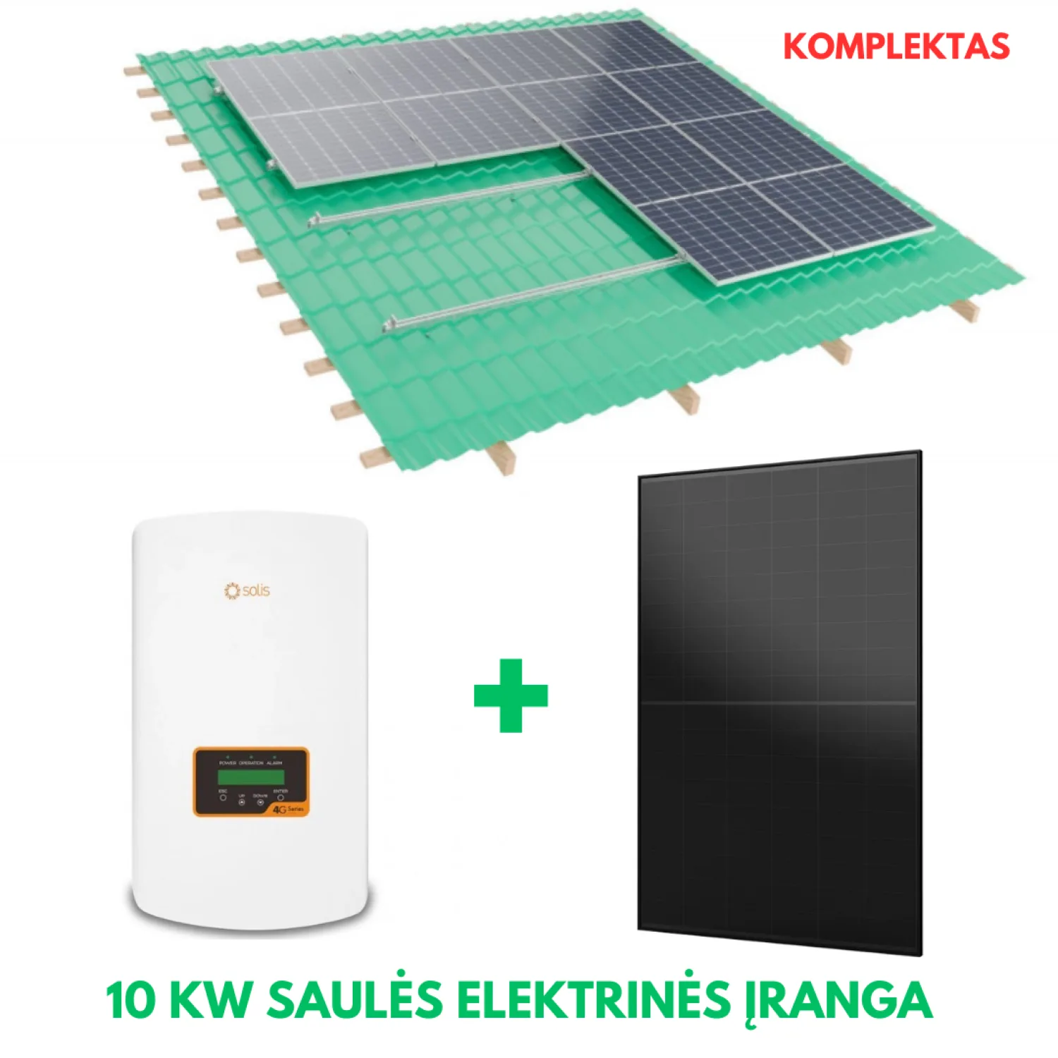 10 kW saulės elektrinė, Solis inverteris + Aiko moduliai + konstruktyvas