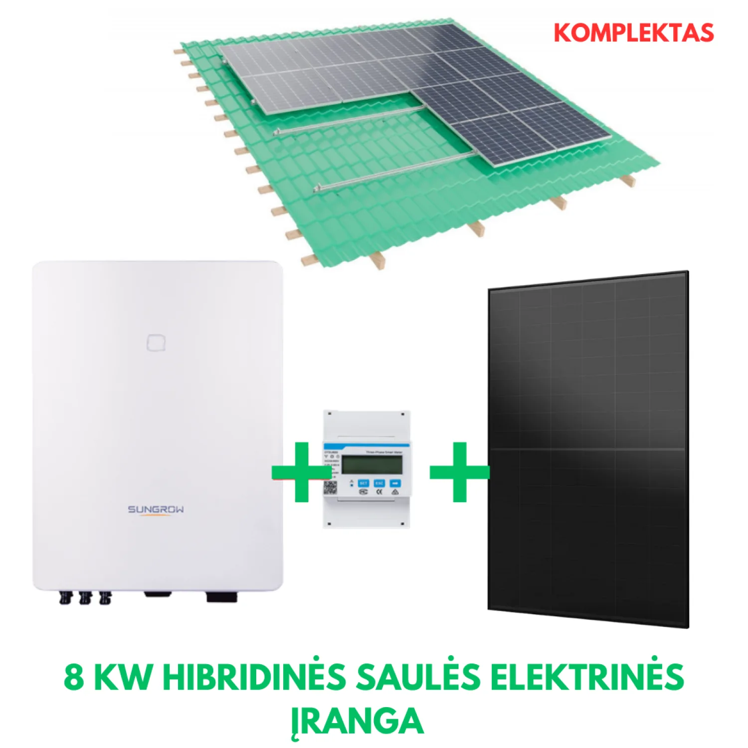 8 kW hibridinė saulės elektrinė, Sungrow + Aiko + montavimo konstrukcija
